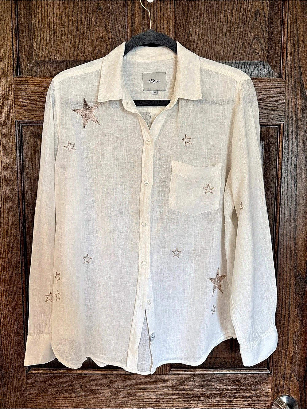 Rails Charli Button Up Shirt - Metallic Stars White & Brown Medium